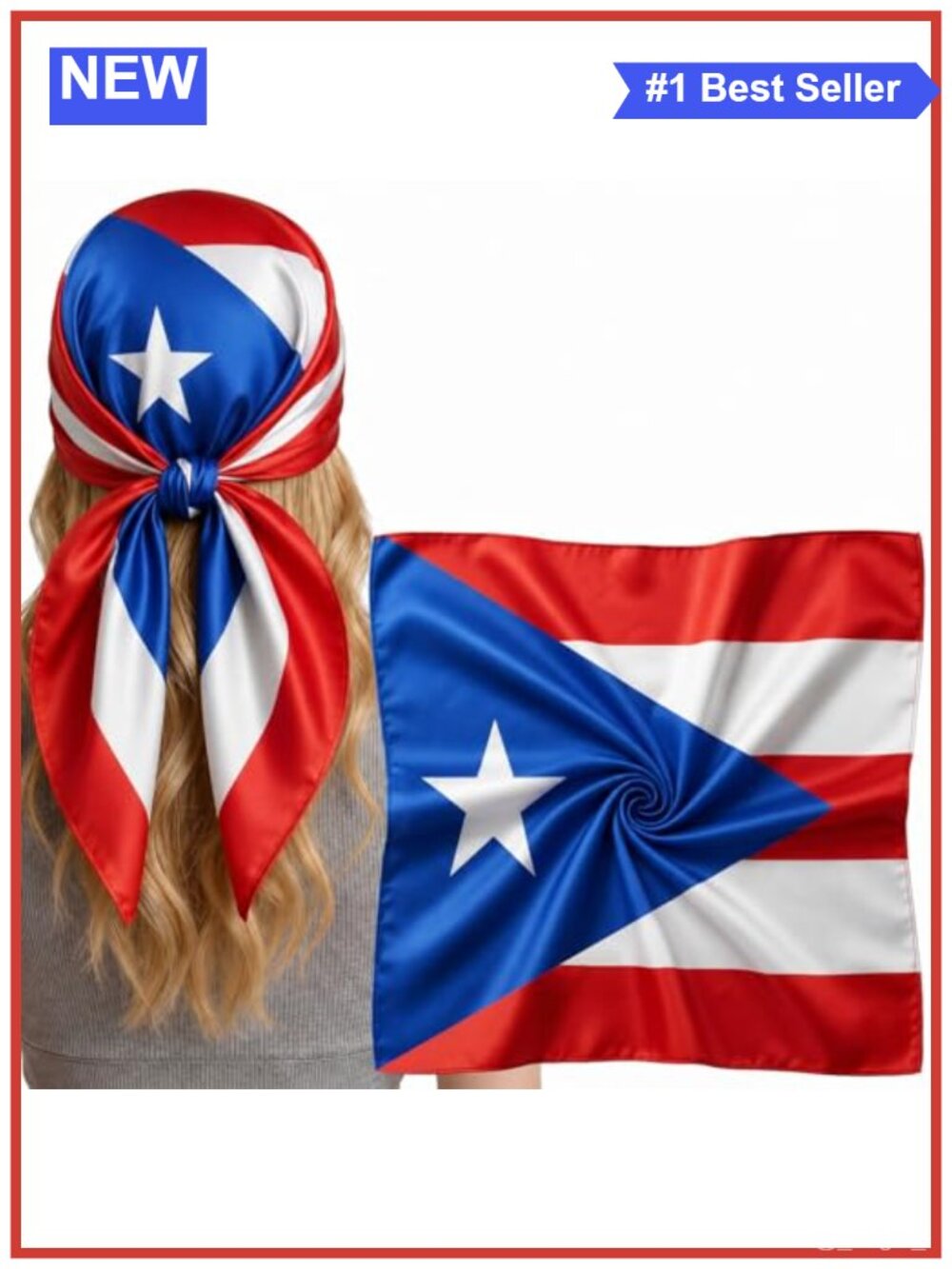 Silk-Like Satin Head Scarf Large Square Puerto Rico Flag Wrap Bandana